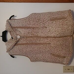 NWT Architect taupe color sherpa hooded vest front zip Sz L